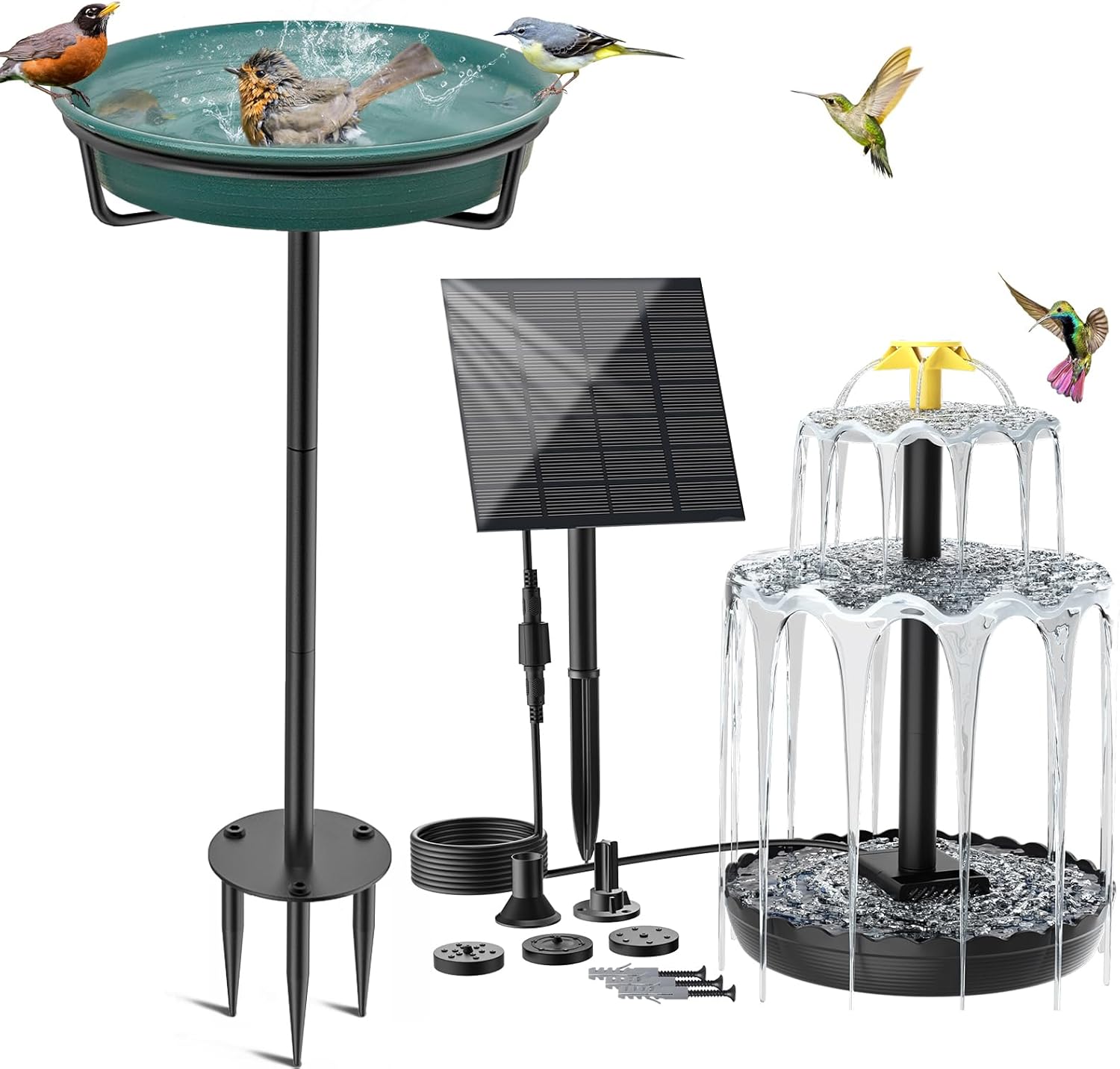 Bird Baths for Outdoors, Bird Bath Solar Fountain Pump, Detachable Birdbaths for The Garden Clearance