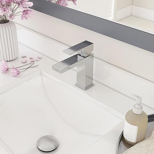 Miniatura 2 de Ayna Decors AFPU30101CR - Grifo cromado para lavabo de baño de un solo agujero grifo de tocador de latón con tapón de drenaje desplegable y líneas