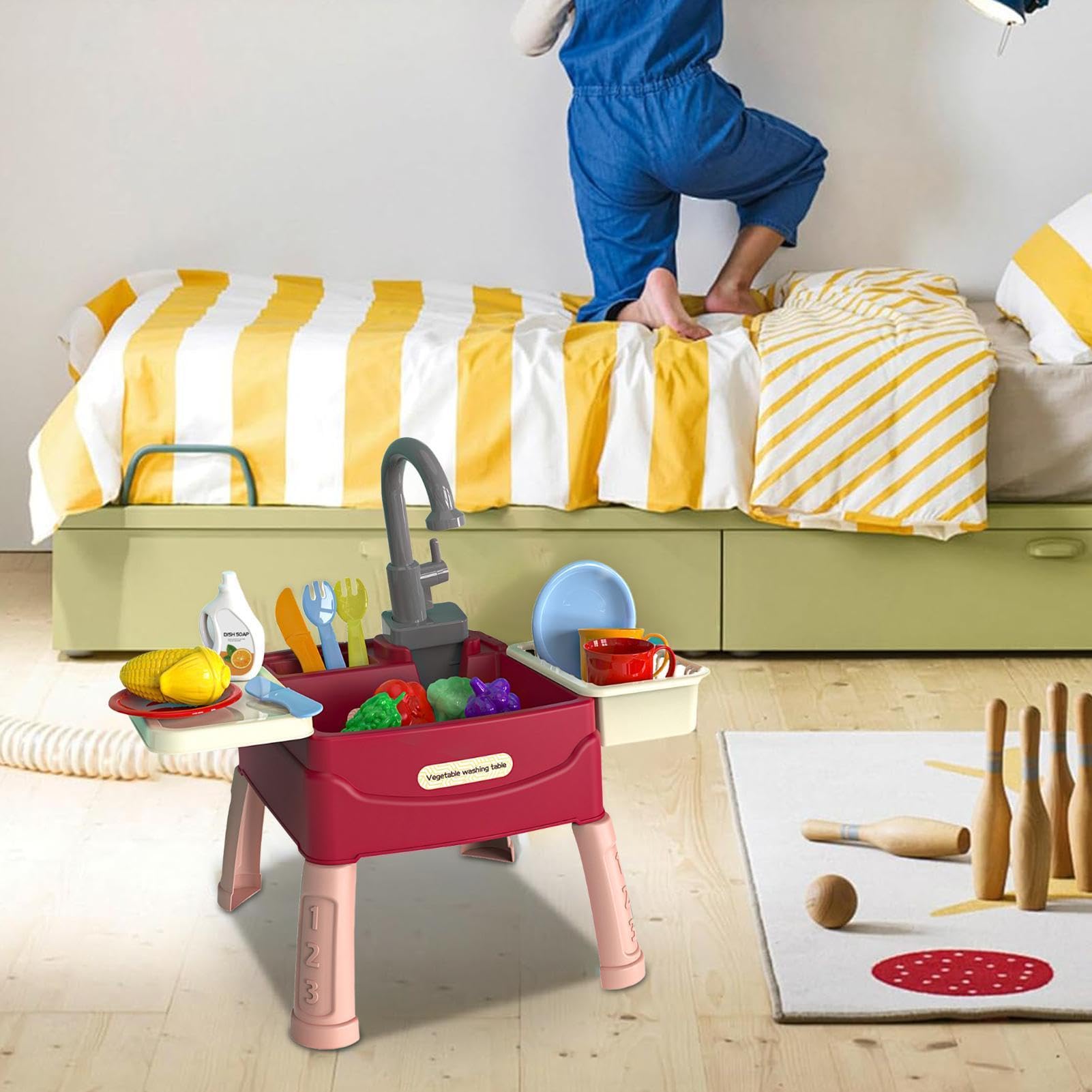 Da Gioco Con Acqua Corrente - Giocattolo Per Lavastoviglie Per Bambini | Set Di Giocattoli Per Giochi Di Ruolo Da Cucina Con Rubinetto Funzionante | And Cutting Food Fruits Vegetables A