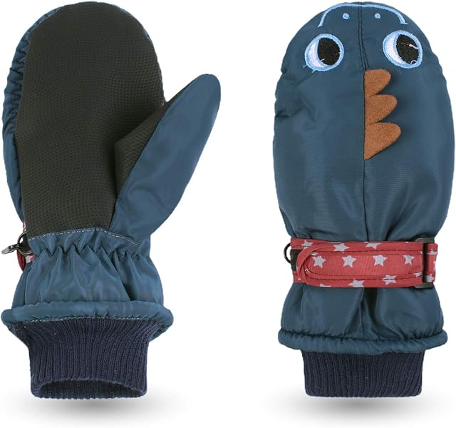 Pesaat Shark Waterproof Kids Gloves Warm Boys Girls Mitten For Winter Children Outdoor Glove With String