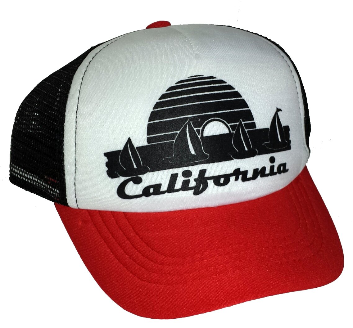 Kid's Toddler Black Red California Sailboats Sunset Mesh Trucker Hat Cap Snapback