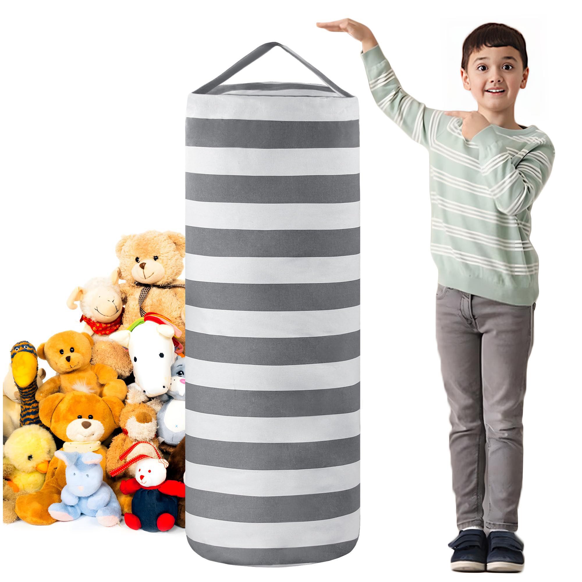 Funda para puf de almacenamiento de animales de peluche para niños, bolsas organizadoras de juguetes de peluche para niños y niñas, una cremallera de longitud completa, decoración de muebles