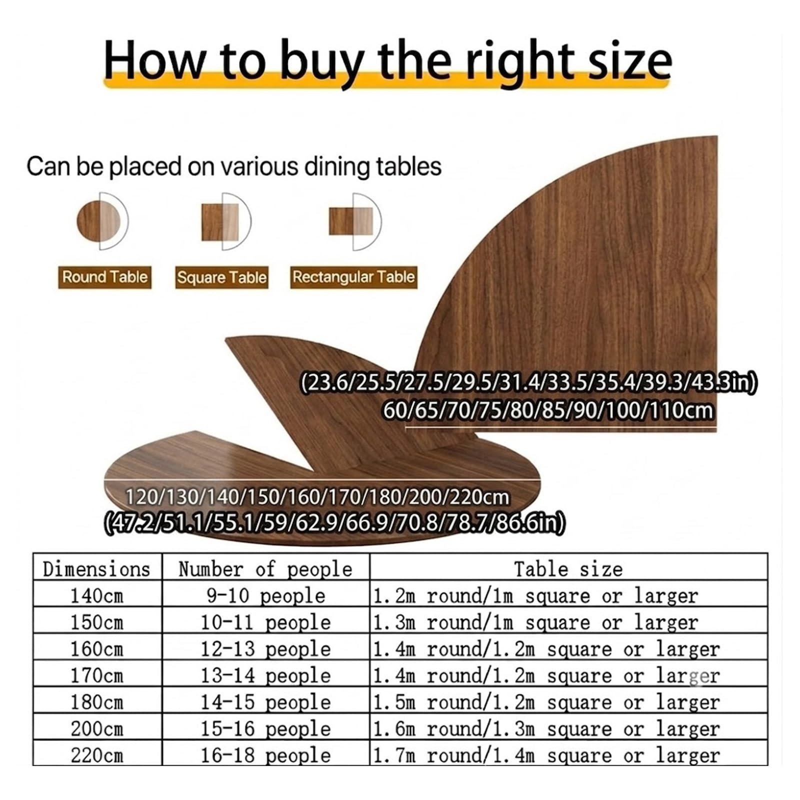 Plateau de Table Ronde Pliable Remplacement Extension de Table Bois | Remplacement de Plateau Pliable Extensible pour Table à Manger, Extenseur de Table Plusieurs(Walnut,130cm/51.1in)