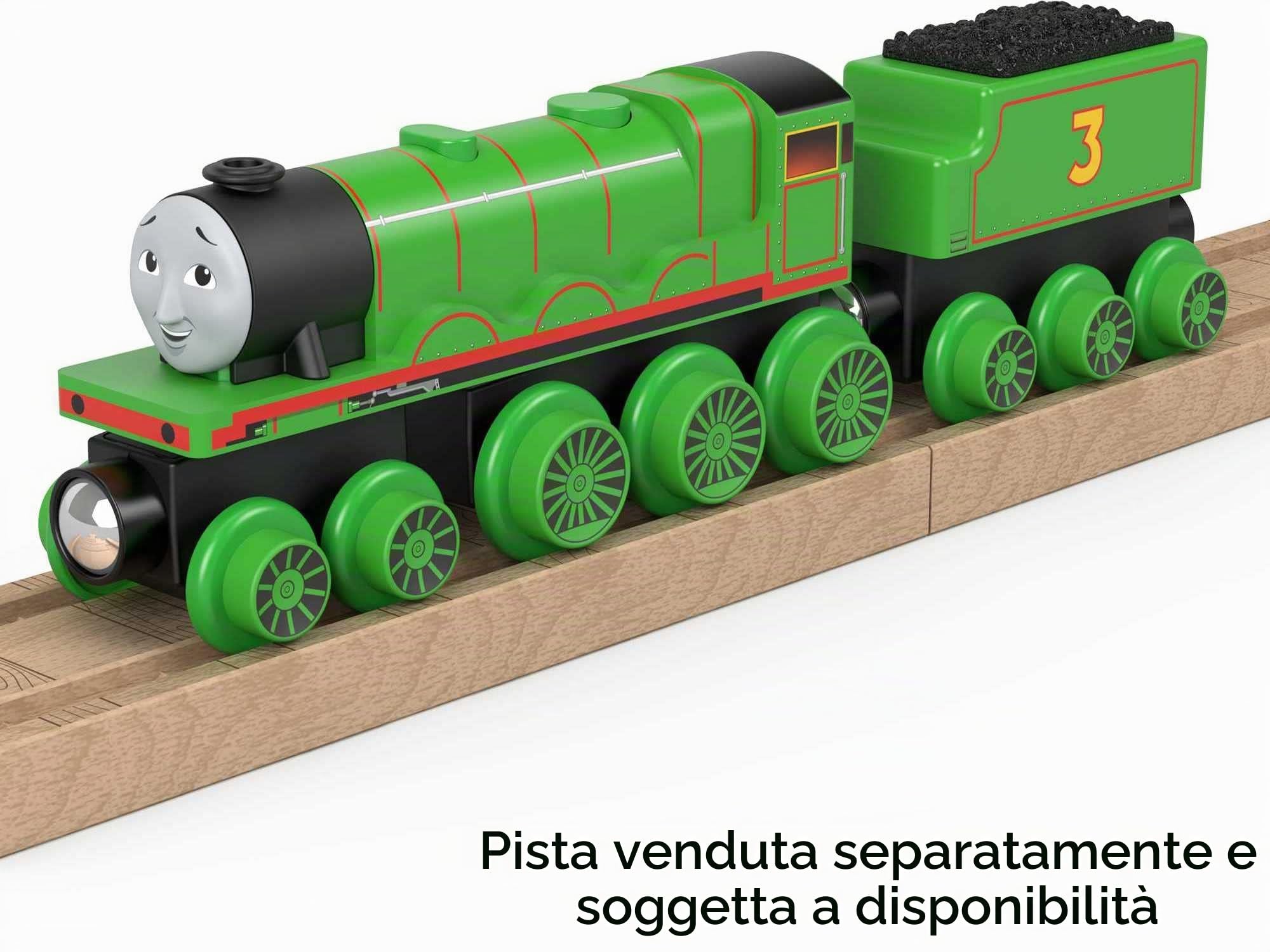 Thomas & Friends Trenino ferroviario in legno Henry Push-Along motore in legno e auto a carbone per bambini e bambini in età prescolare dai 2 anni in su