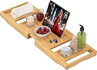 Promitop Bamboo Expandable Bathtub Tray Caddy - Adjustable Bath Tub Table for Spa, Natural Wood Accessories