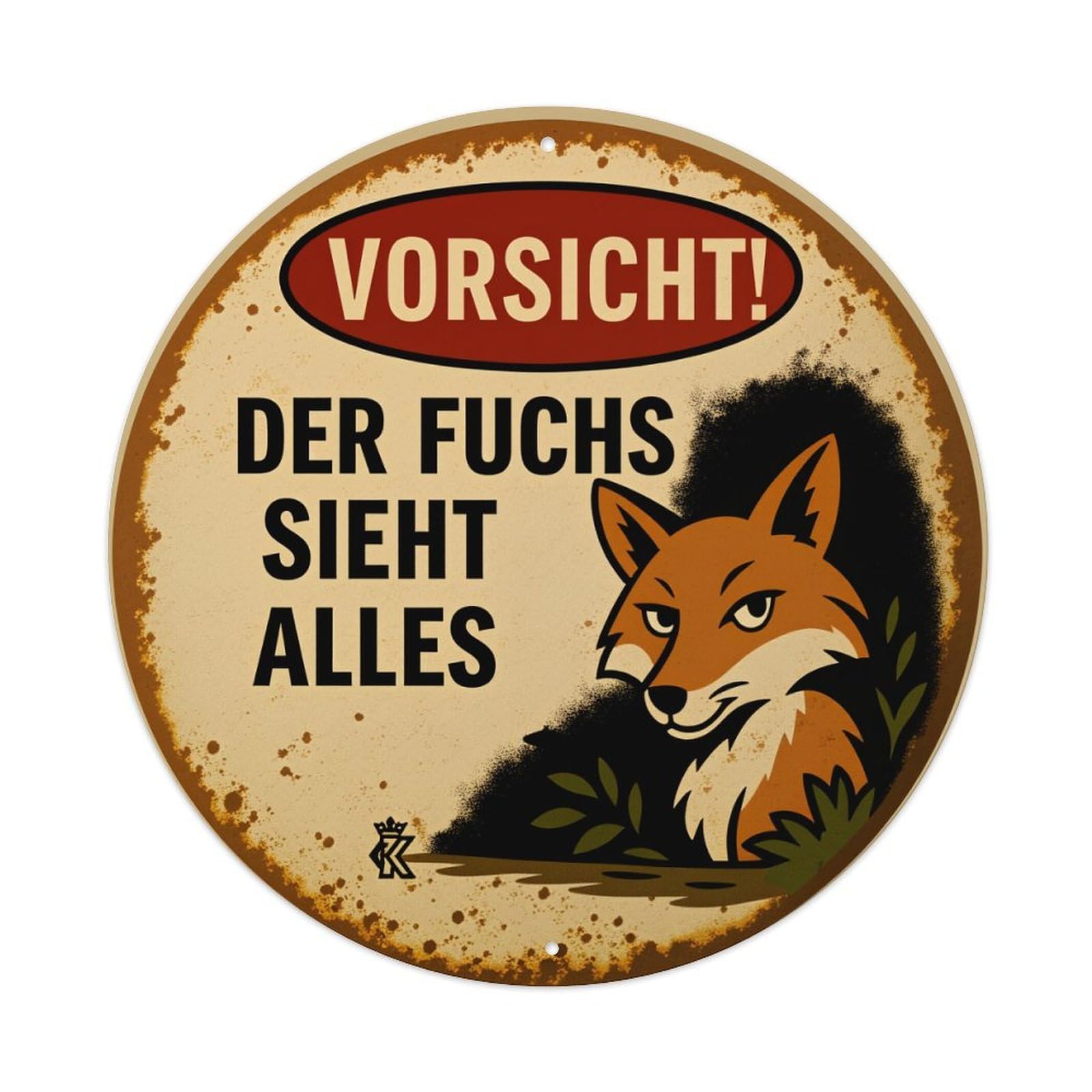 Caution The Fox Sees Everything Round Tin Sign Vintage Metal Poster Retro Bar, Home, Man Cave, Kitchen, Laundry Room Wall Art Decor Gift 8x8Inch