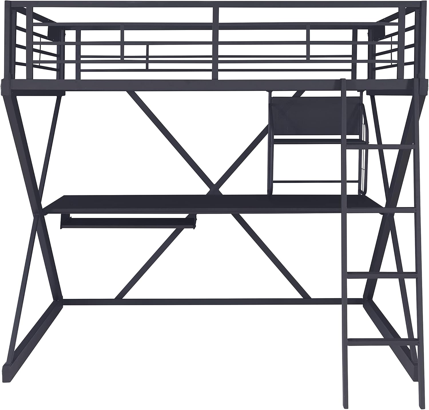 Z-Bedroom Metal Black Powder Coated Full Size Loft Study Bunk Bed with Computer Desk by Powell