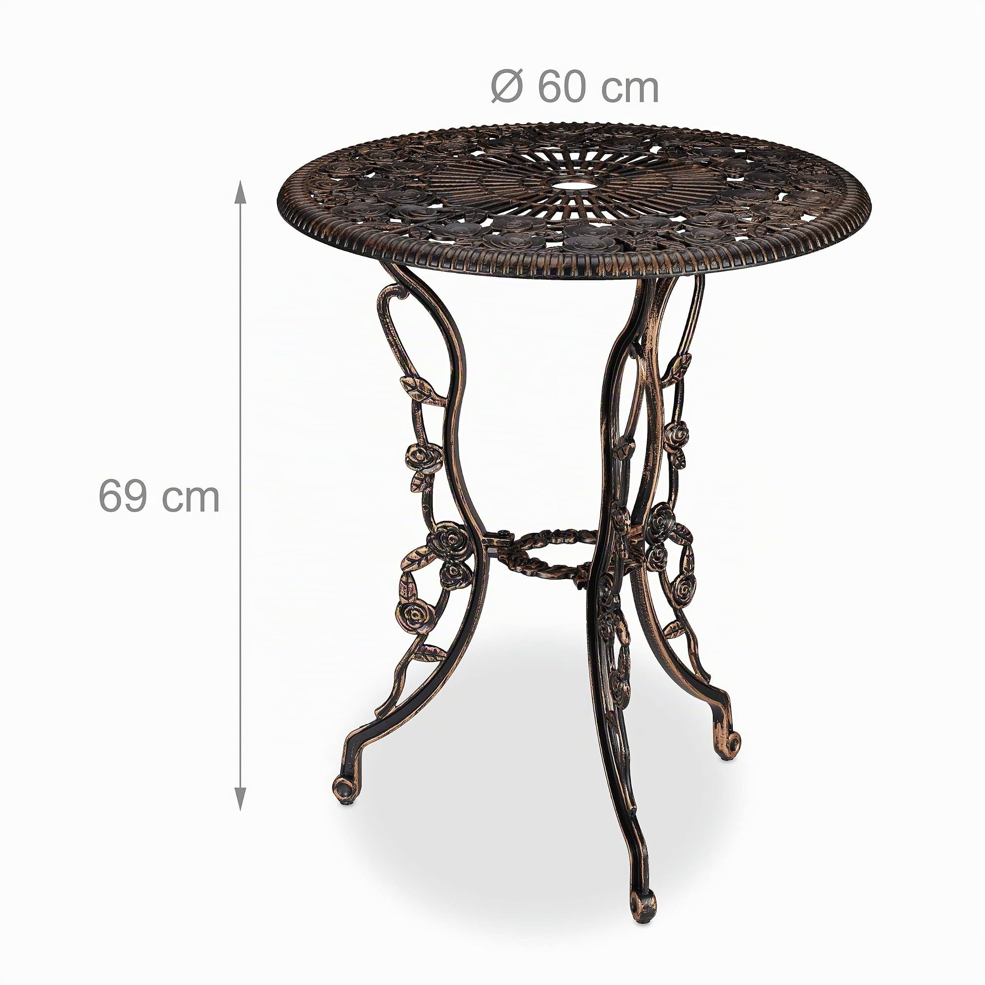 Relaxdays Salon de Jardin, pour 2 Personnes, Design Romantique, Fonte d'aluminium, pour Le Balcon, Noir et Bronze