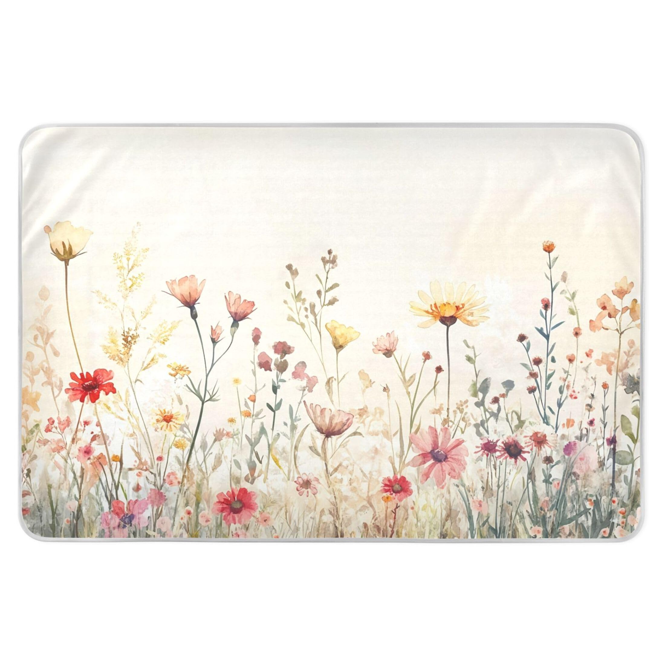 Takiito Watercolor Wildflower Meadow Bed Pad Reusable Bed Underpad Washable Waterproof Leak-Proof Quick Dry Incontinence Pee Pad for Toddlers Kids Adults Pets 34x52 in