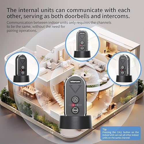 Miniatura 3 de Timbre de puerta inalámbrico, intercomunicador de largo alcance inalámbrico para el hogar, intercomunicador de voz de 2 vías con 3 canales, 3