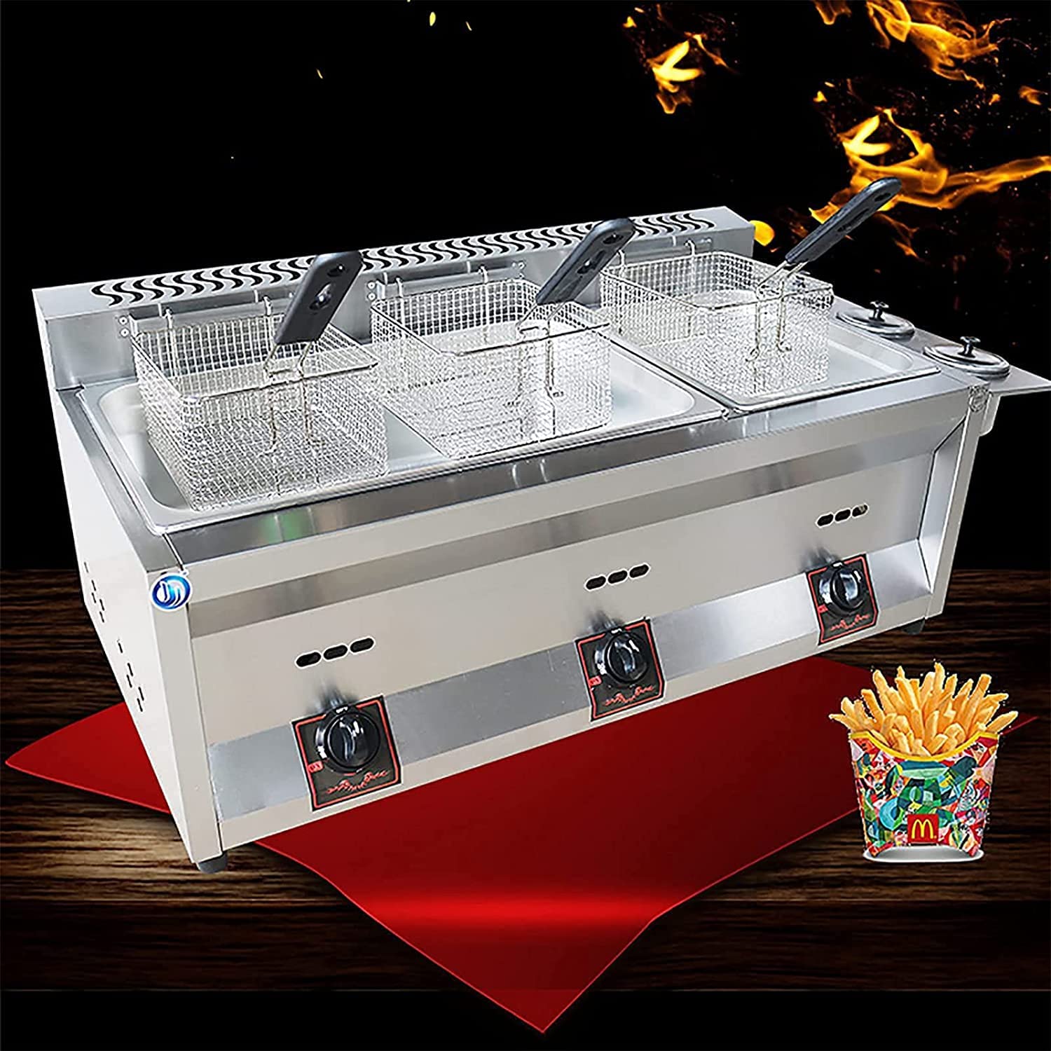 Friggitrice Professionale, friggitrice a Gas di Grande capacità da 20 l/30 l, friggitrice GPL in Acciaio Inossidabile per Uso Domestico e Commerciale, Potenza di Fuoco Regolabile, Facile da Pulire (1