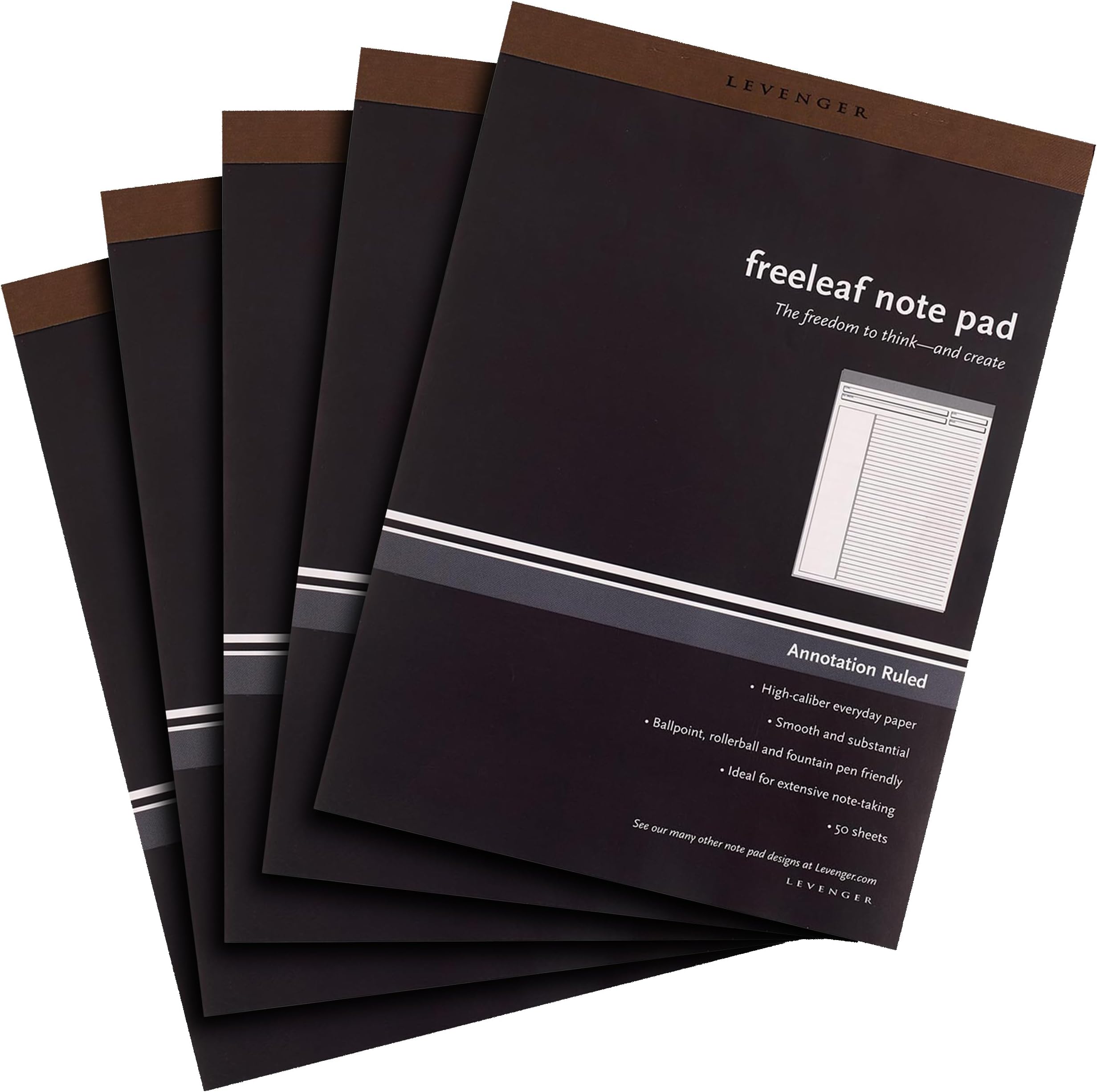 LevengerFreeleaf Annotation Ruled Writing Pads Lined Notepad, Compatible with Cornell Note-Taking System, Pack of 5, White, Letter