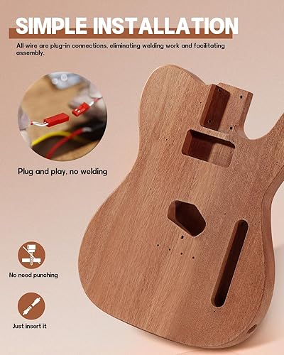 Vista 27 de Leo Jaymz - Juego para armar tú mismo tu guitarra eléctrica, cuerpo de caoba, mástil de arce, diapasón de ébano, incluye todos los componentes (BC)