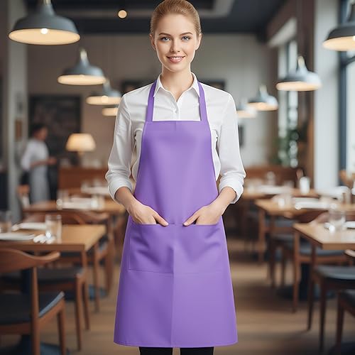 Miniatura 7 de Fengek Delantal con babero de 8 piezas para delantal de cocina unisex colorido a granel con 2 bolsillos espaciosos para cocina, barbacoa, pintura