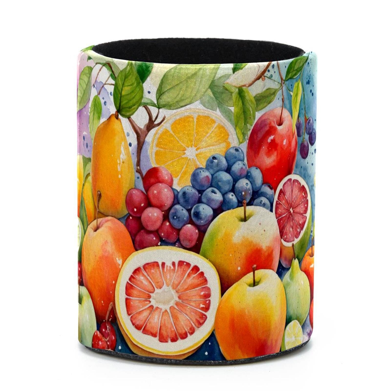 VAPOKF Round Pencil Holders for Desk, Watercolor Fruits Pen Holders Pen Pot Makeup Brushes Storage Desktop Stationery Supplies Organiser for Home Office