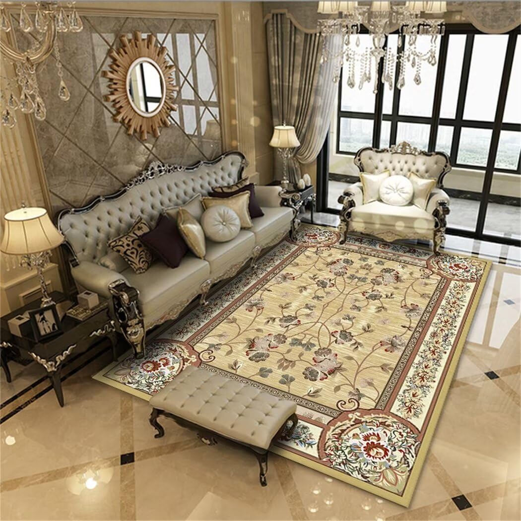 Tapis de salon exquis doux et lavable au design imprimé classique