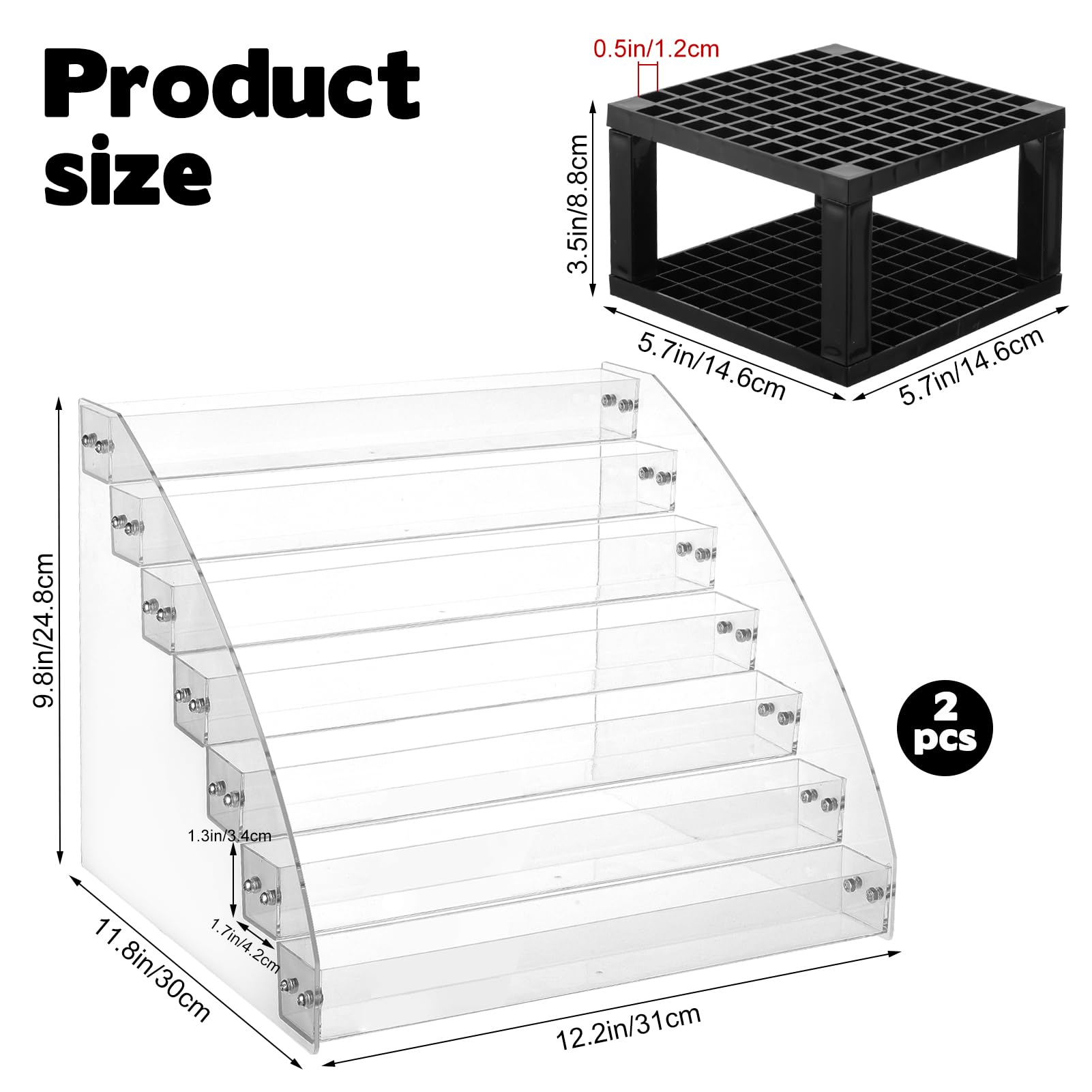 YEXEXINM 2 Pack 7 Tiers Clear Acrylic Paint Organizer with Brush Holder,paint Organizers Set Miniature Paints Holders, 7 Layers Paints Storage Rack, Craft Paint Rack