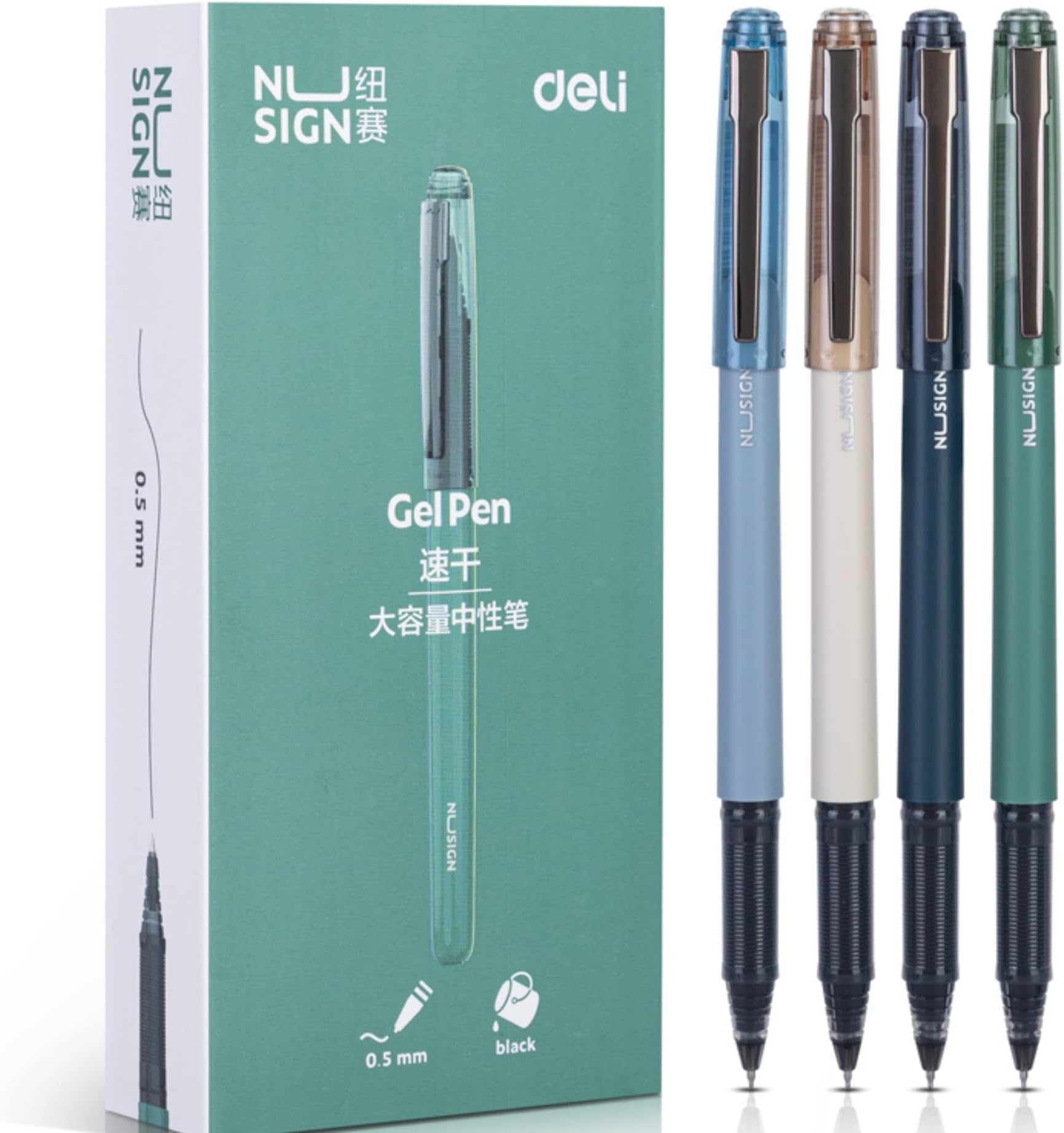 deli NUSIGN Large Capacity Quick Dry Gel Pens set of 12, Black, 0.5 mm