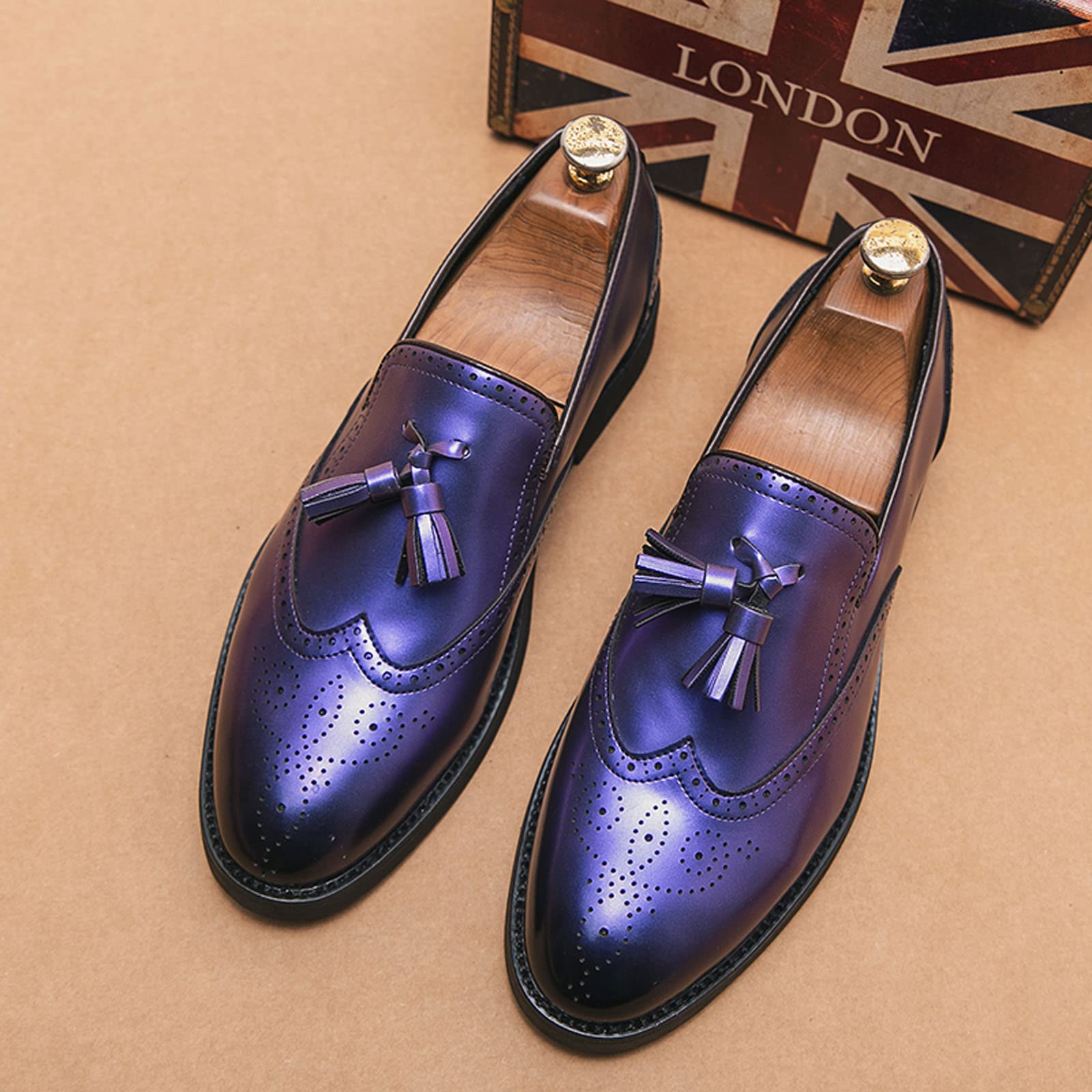 Mocasines para hombre, con borlas, de piel sintética, de primera calidad, de cuña, planos, para uso formal y casual