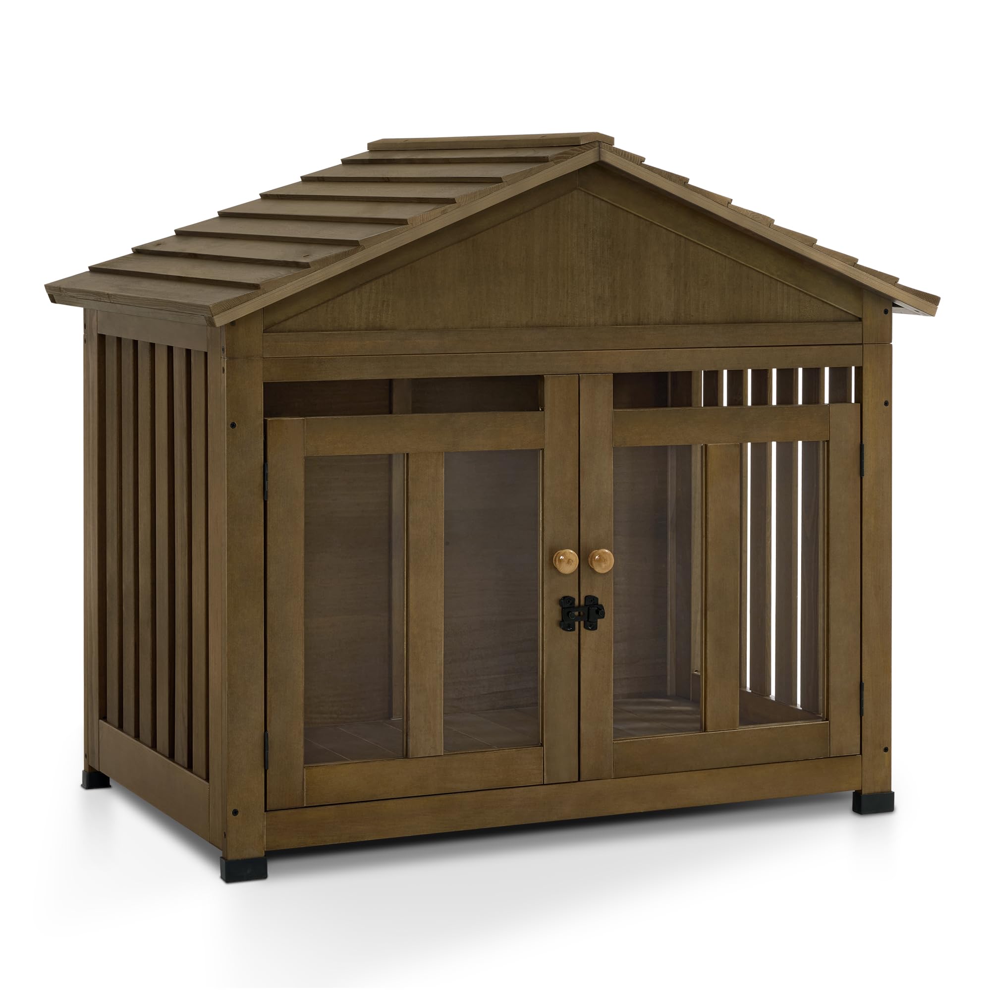 MCombo Wooden Dog House Furniture, Solid Wood Pet Kennel Indoor for Small/Medium Dogs, JD54 (Brwon, Medium)