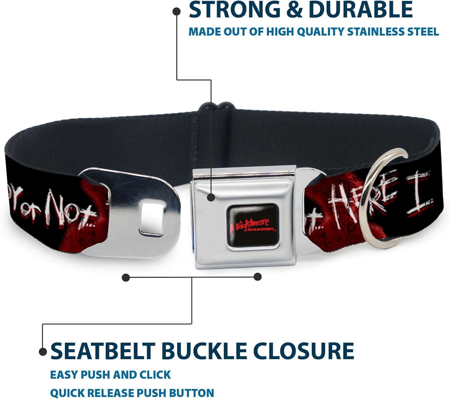 Dog Collar Seatbelt Buckle A Nightmare on Elm Street Ready or Not Freddy Silhouette 9 to 15 Inches 1.0 Inch Wide