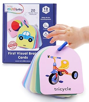 Intellibaby Premium First Visual Brain Flash Cards for Babies |Easy Learning & Sensory Development for Newborns | 20 Cards | Birthday Gift for Infants | 12+ Months