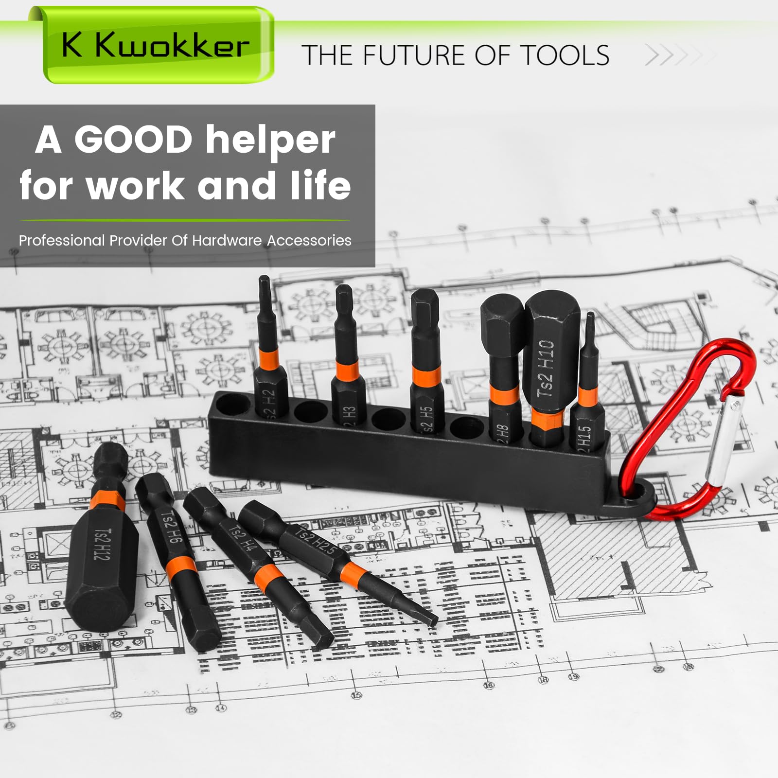 K Kwokker 10PCS Hex Allen Key Drill Bit Set, 50mm S2 Steel Metric Hex Head Allen Wrench Drill - Image 3