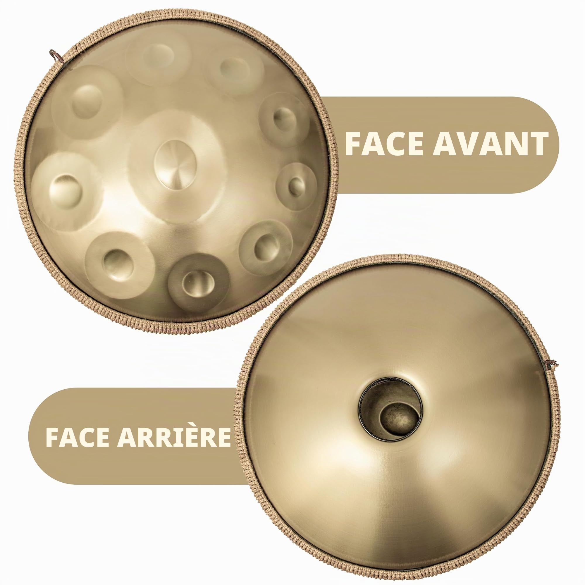 ANTETOK 440hz Handpan Tambour à main harmonique doré en ré mineur 10 notes 55,9 cm en acier avec sac à main souple, percussion harmonique pour la guérison sonore, la méditation personnelle, le yoga