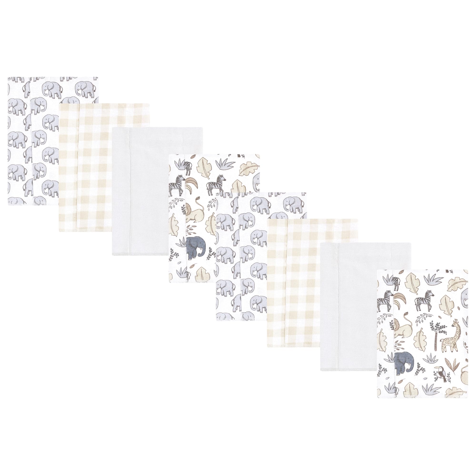 Hudson Baby Cotton Poly Flannel Burp Cloths Multipack, Neutral Safari 8-Pack, One Size