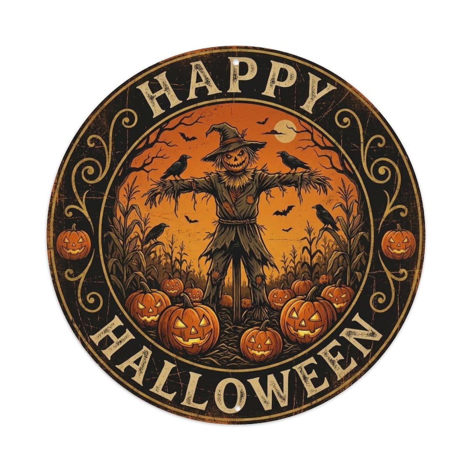 Scarecrow Pumpkin Patch Happy Halloween Positive Saying Metal Tin Sign