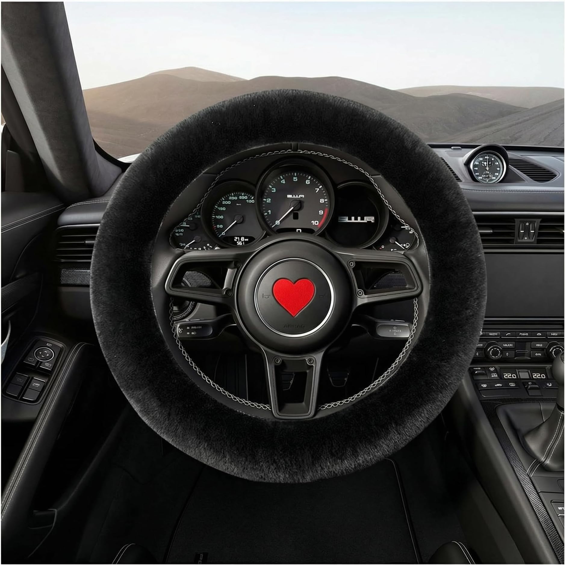 Fluffy Steering Wheel Cover, 36-39CM Universal Anti-Slip Car Steering Wheel Cover, Elastic Plush Steering Wheel Protector for SUV/Van/MPV/Car (Black)