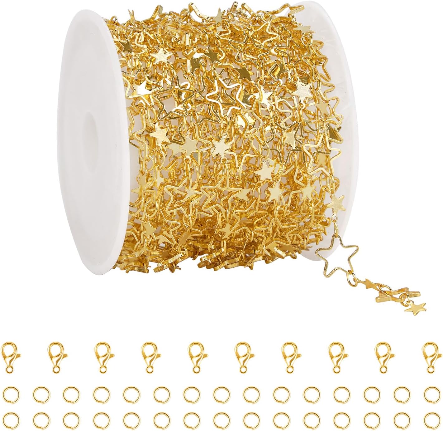 UMAOKANG 5 Meters 18K Gold Plated Chains Bulk Craft Chain Roll Hollow Star Chain for Jewelry Making