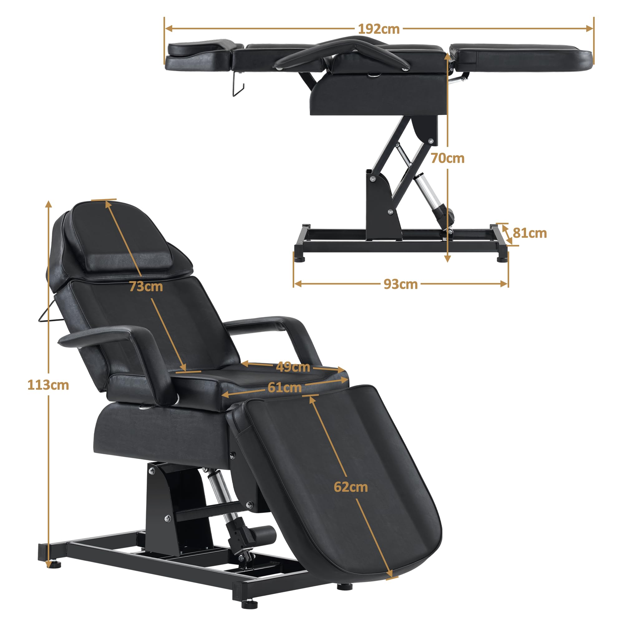 Barberpub Kosmetikliege Elektrisch, Massageliege Klappbar & Höhenverstellbar, Tattoo Liege mit 3 Motoren, Massagetisch für SPA Salon 0751 (Schwarz)