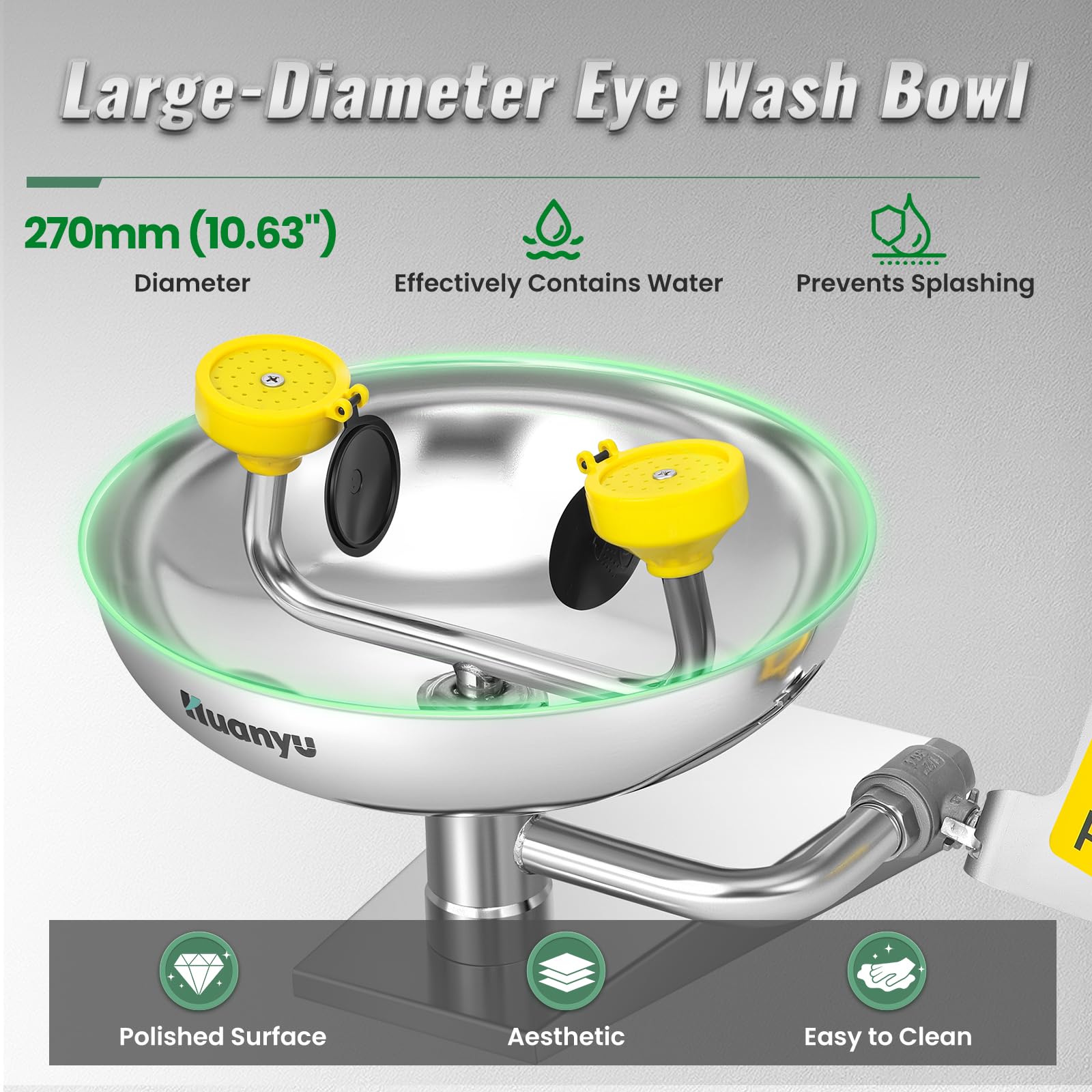 Huanyu Estación de Lavado de Ojos de Emergencia de Pared Primeros Auxilios Oculares Operación Manos Libres Kit de Lavado Ocular con Señalización para Fábricas Laboratorios y Construcción(YX-1)