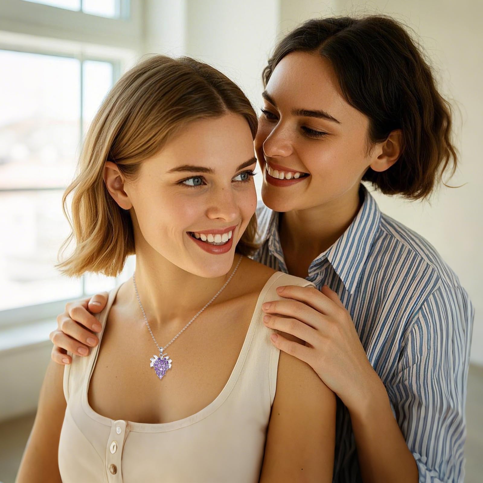 Vadmans Traube Kette 925 Sterling Silber Lila Traube Anhänger Halskette Früchte CZ Schmuck Geschenke für Damen Frauen