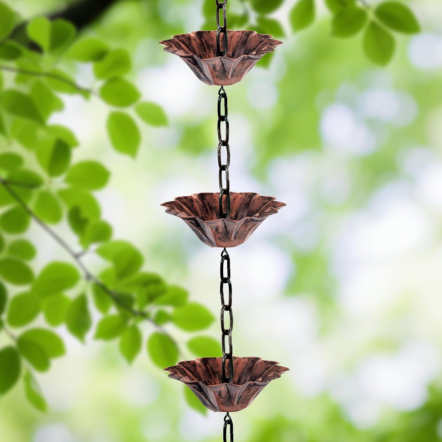 Rifachua 8.5ft Lotus Rain Chain for Gutters Downspouts Outside image 4