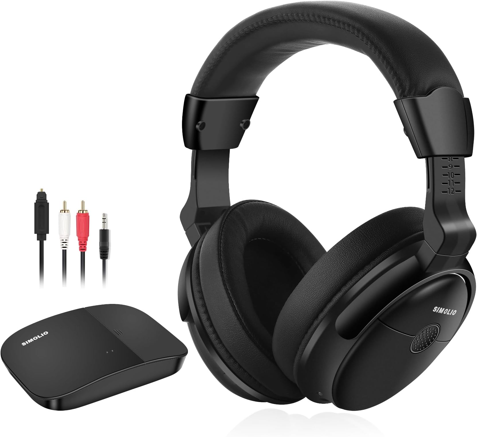 – SIMOLIO Wireless Headphones for TV Watching with Transmitter (Digital Optical/RCA/AUX), Enhanced Voice & Spare Battery for Seniors & Hard of Hearing, Balance & Tone Control, No Audio Lag, 100FT Range