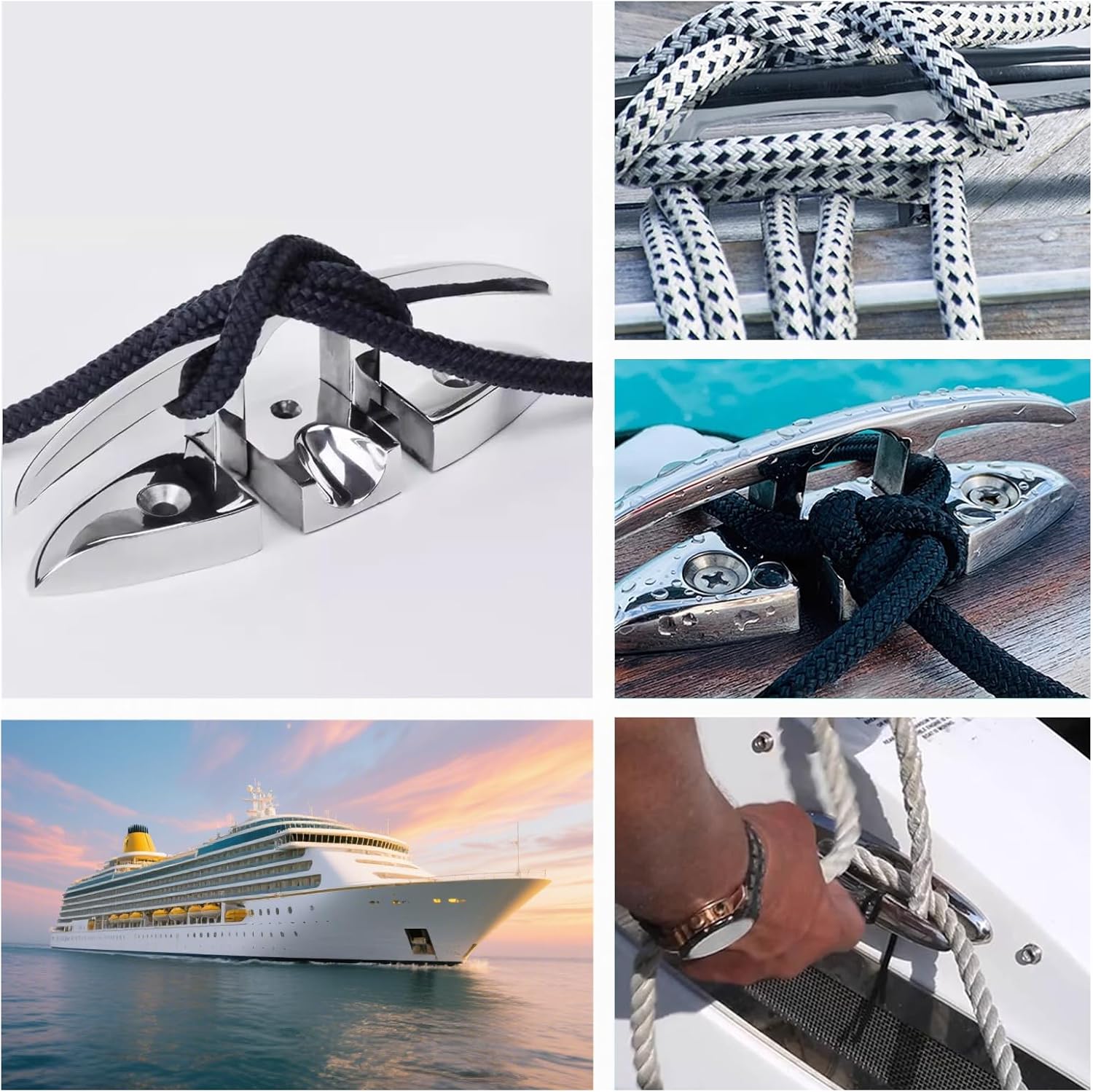Pacify 2 Pack Folding Boat Cleats 316 Stainless Steel 4.5/5/6 Inch Flip-Up Dock Cleats Marine Grade Retractable Boat Cleat for Deck, Dock, Kayak, Mooring, Rope Line with Fasteners