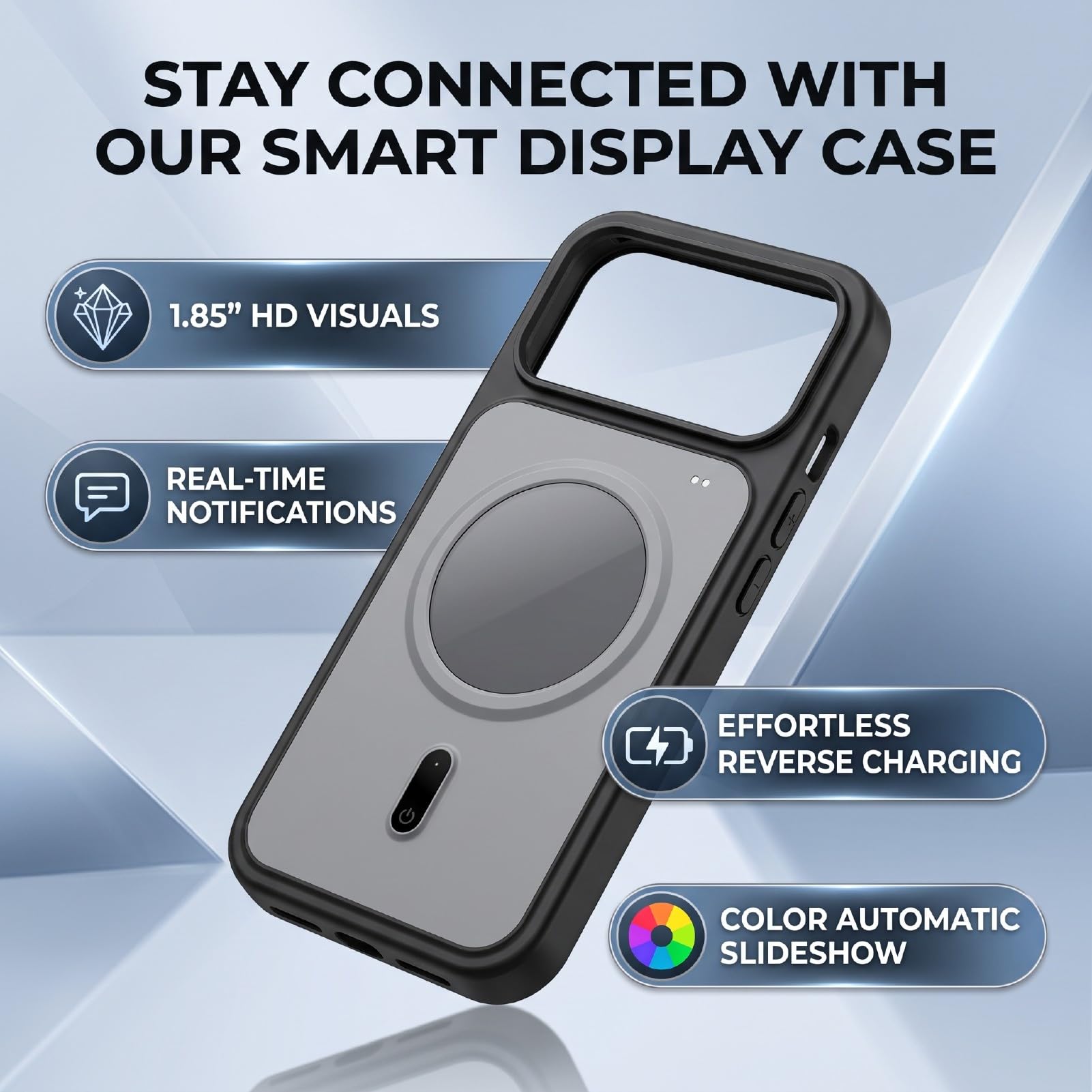 Funda para Teléfono con Pantalla Inteligente, Pantalla HD de 1.85 Pulgadas Sincronización con Música y Clima, para 17 Pro MAX