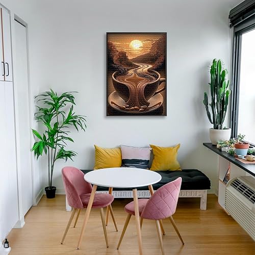 Miniatura 6 de Rompecabezas de paisaje de café para adultos, 1000 piezas, rompecabezas de fantasía, paisaje, naturaleza, arte único, café al atardecer,