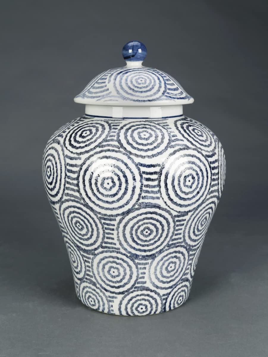 Blue and White Circles 14" Porcelain Ginger Jar with Lid