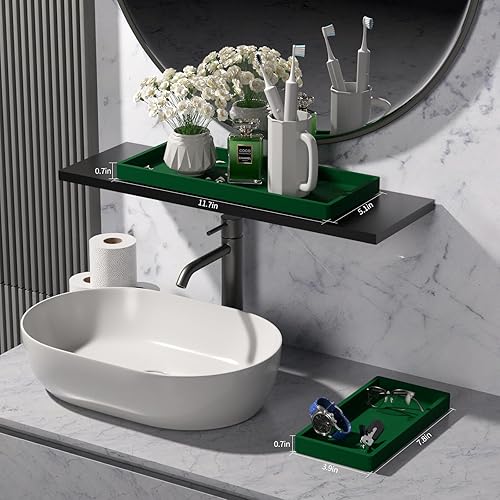 Miniatura 3 de BBK Bandeja de tocador de baño, paquete de 2 (7.8 pulgadas y 11.8 pulgadas), bandeja de baño de silicona para encimera, bandeja de anillo para