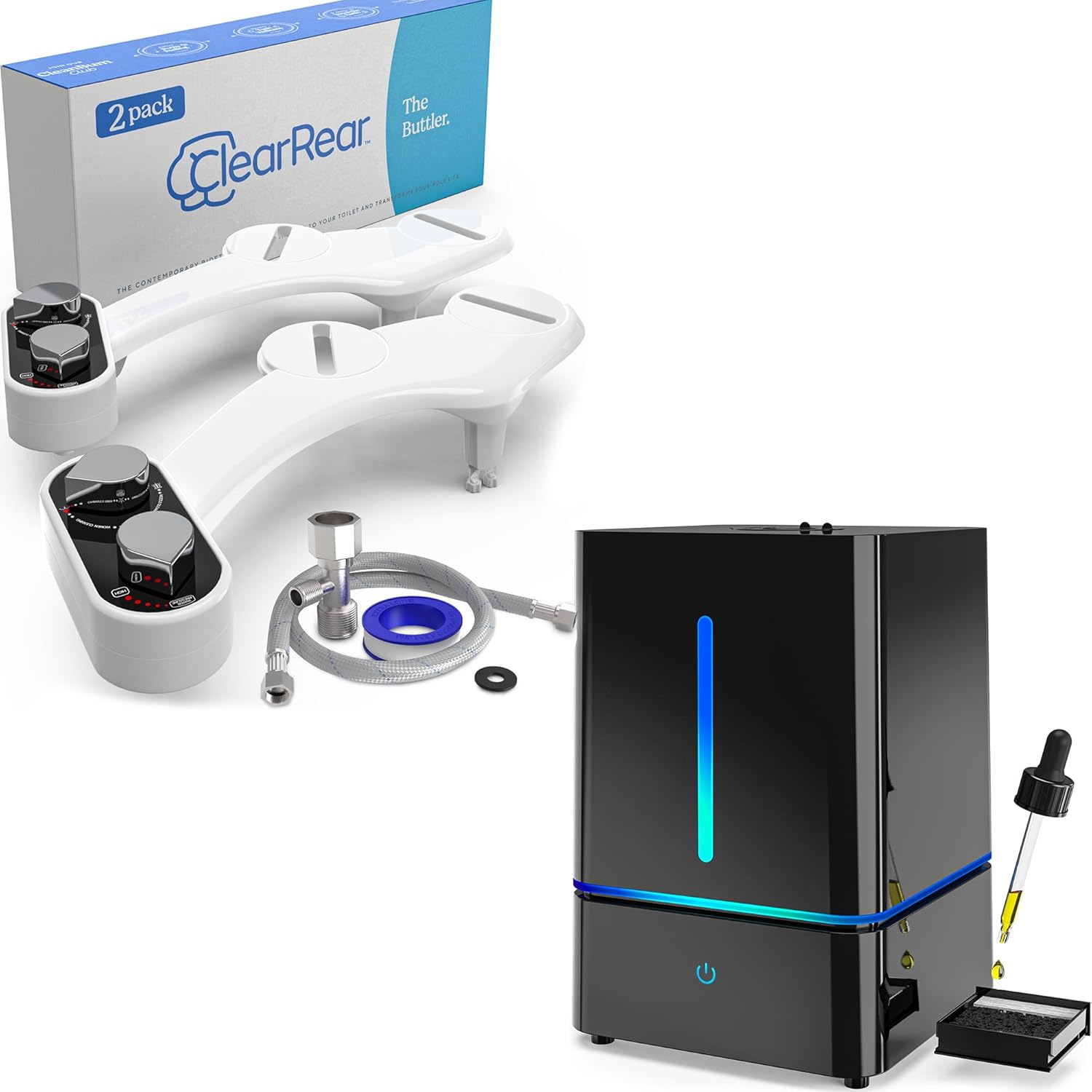 Clear Rear Bidet & Everlasting Comfort Humidifier 4L Black Bundle - Elevate Your Daily Hygiene & Indoor Comfort - Experience Freshness and Relieve Allergies