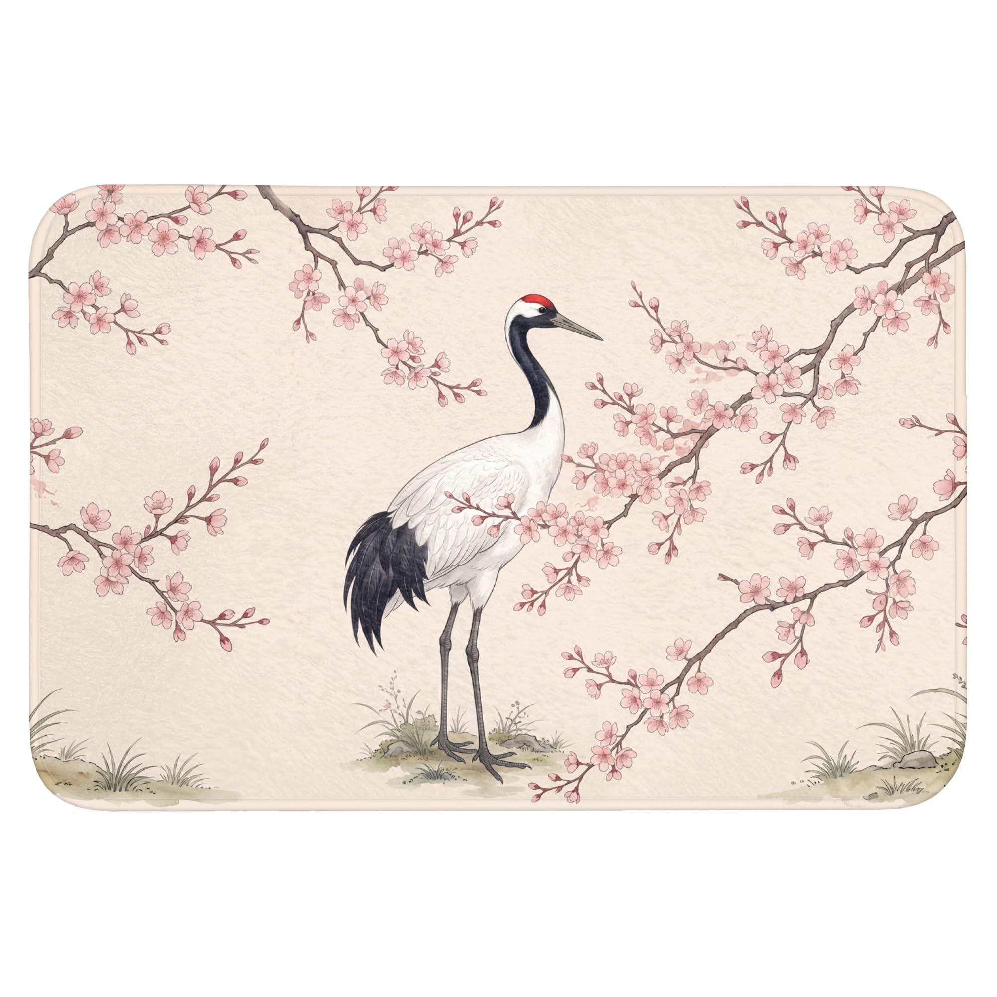 Tapis De Bain Rectangulaire 90x60 cm Douche Decoration Absorbant Antidérapant Lavable Non Slip Bath Mat Accessoire Baignoire Asiatique - Grue - Beige