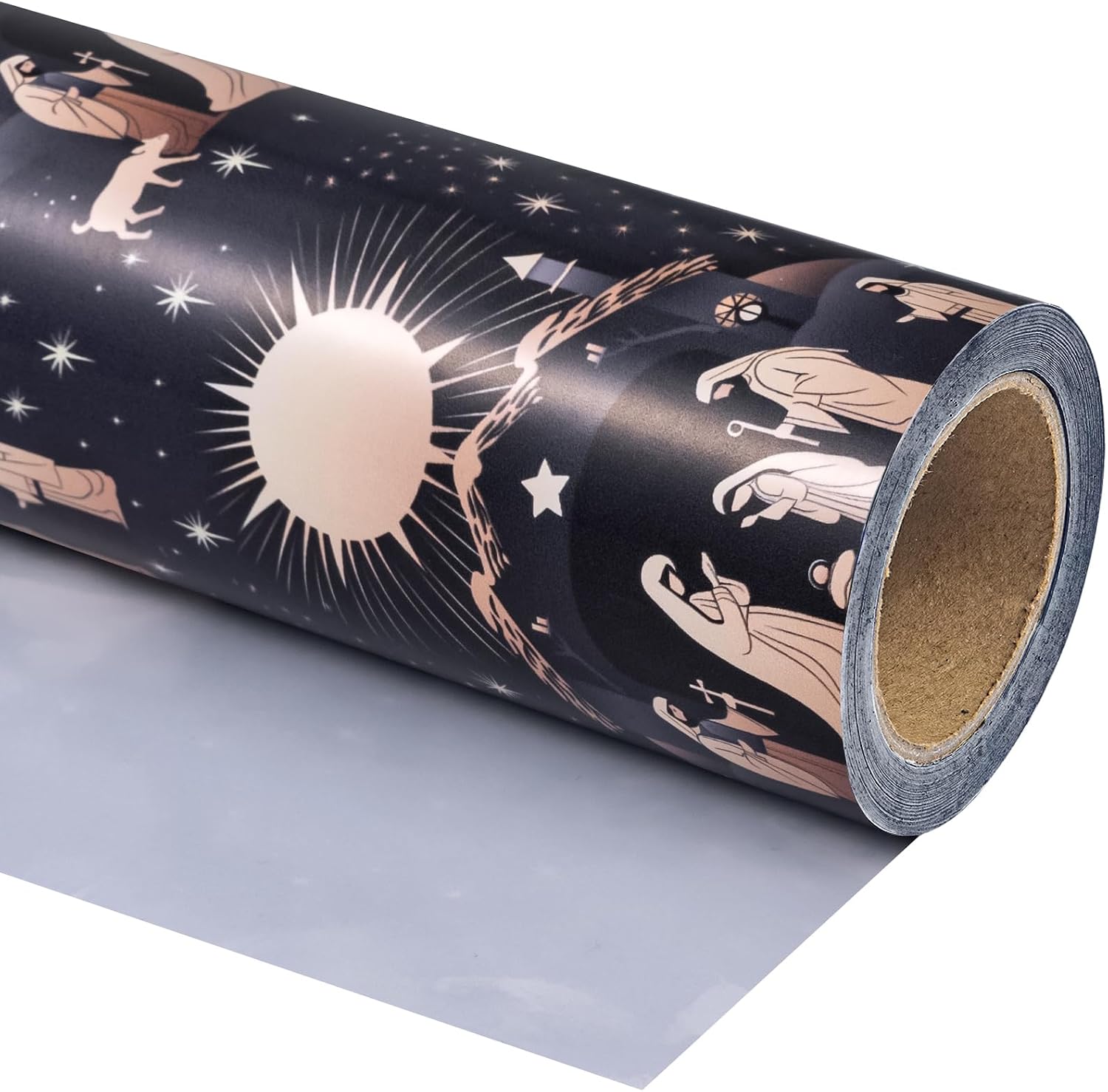WRAPAHOLIC Christmas Wrapping Paper Roll - Mini Roll - 17 Inch x 16.5 Feet - Christmas Navy Blue Scene Design, Perfect for Religious Christian Holiday Gift Wrap image 2
