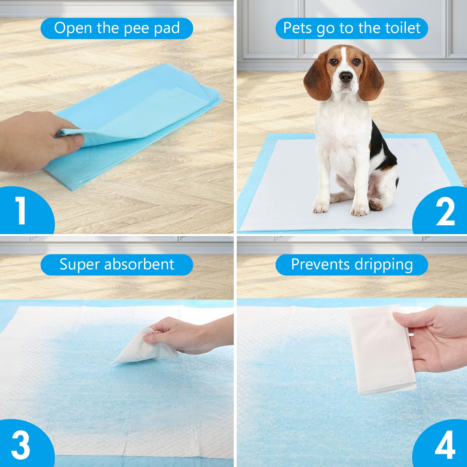 YSWOVUO 100 Pezzi Tappetini Igienici per Cani, 60 x 60cm Traversine cani, 5 Strati Tappetini Assorbenti per Cani, Tappetini Cane Superficie ad Asciugatura Rapida, Addensare