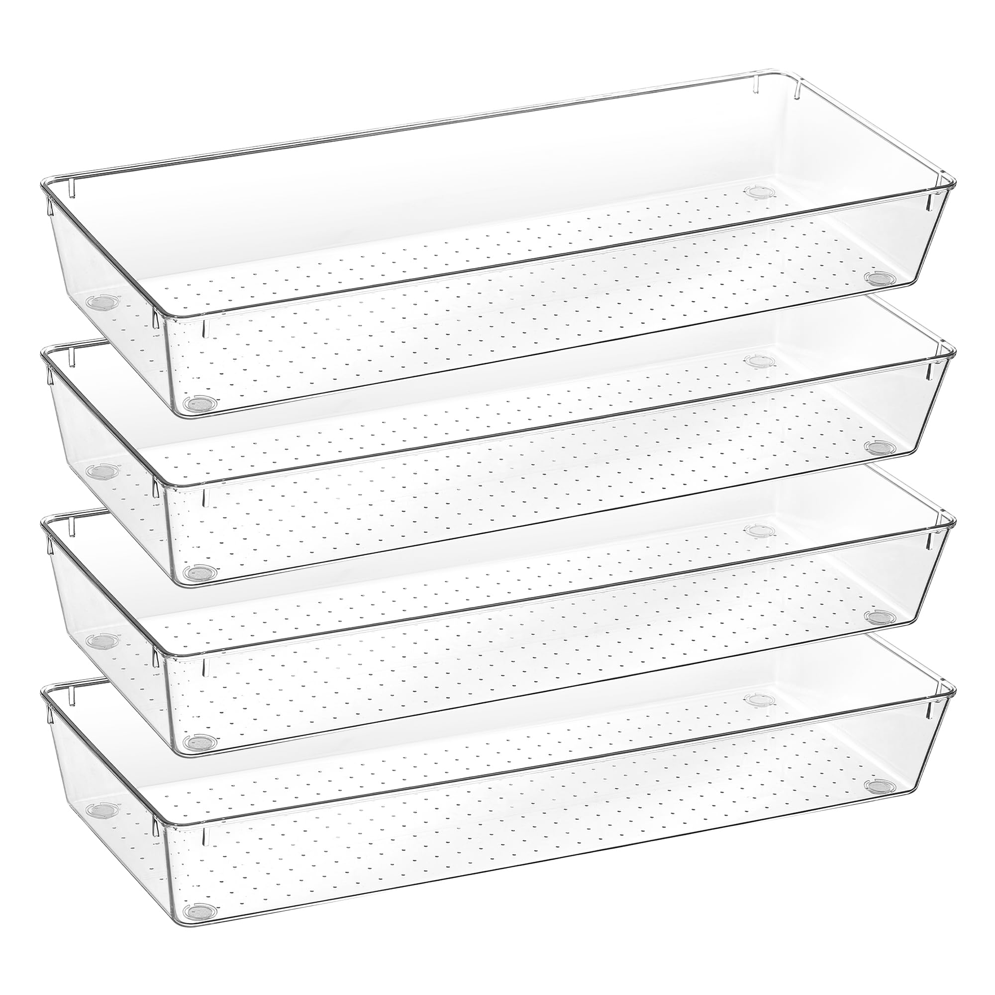 Vtopmart 4 Pack Clear Kitchen Drawer Organizer, 15x6 Inch Utensil Tray