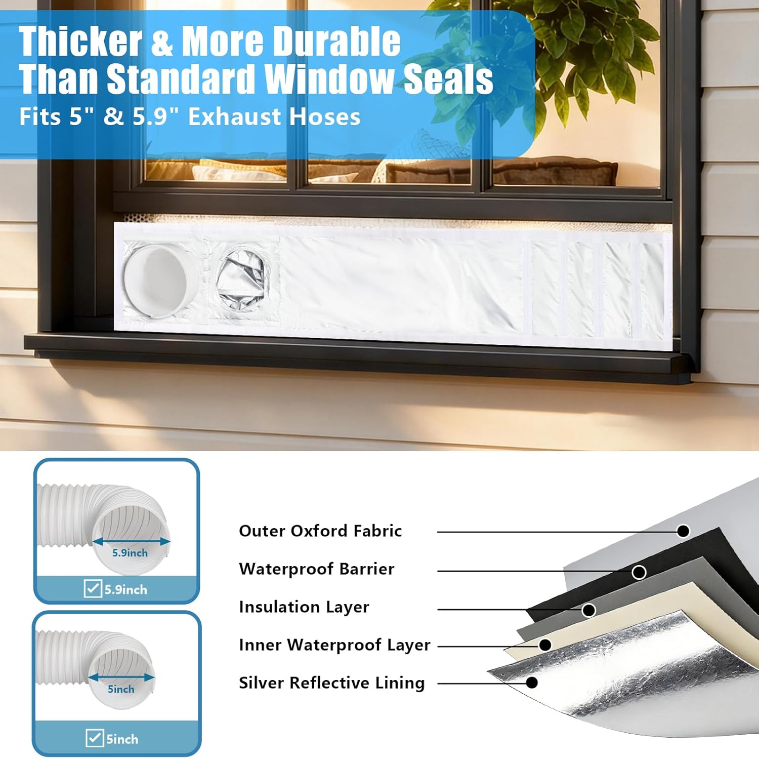 Portable Air Conditioner Window Seal Kit for Sliding Windows Portable AC Window Vent Kit with Dual Hose Openings Trim/Fold-to-Fit (11x91inch / 28x232cm)