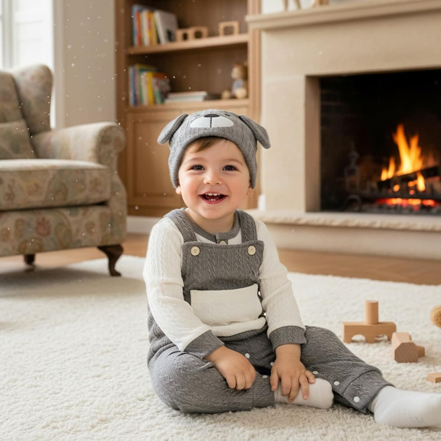 FOCUTEBB Baby Boy Clothes Cute Long Sleeve Romper Infant Pocket Overalls Adjustable Suspender Pants Set 0-18 Months