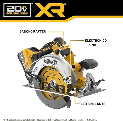 Miniatura 3 de DEWALT Kit de sierra circular inalámbrica sin escobillas de 20 V MAX XR de 7-14 pulgadas con batería y cargador (DCS590WW1)